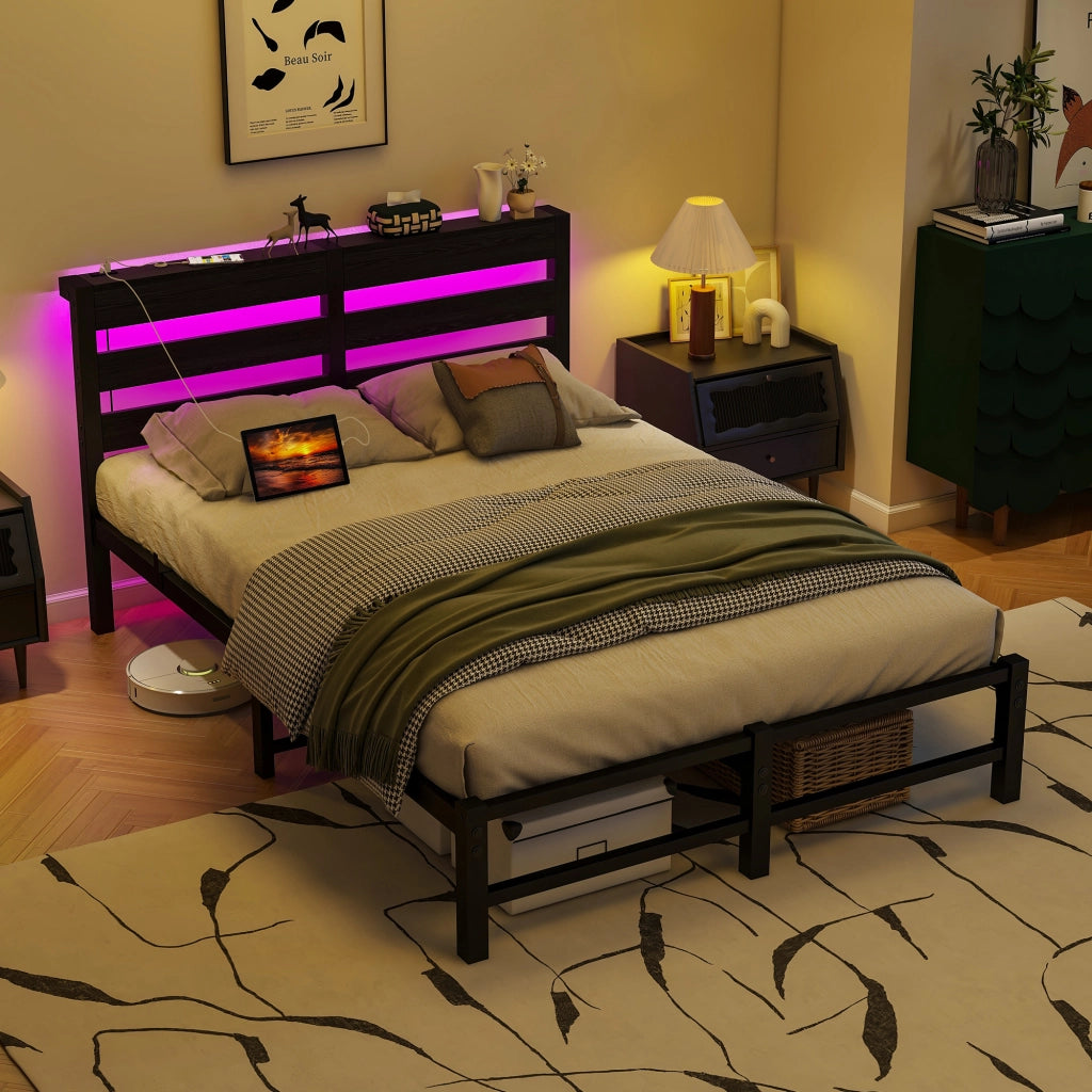 letto in metallo e legno nero 120 x 200 cm