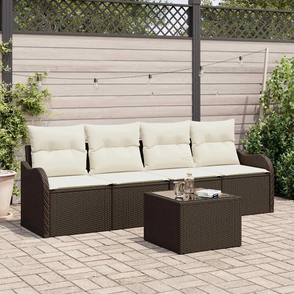 Set Divano da Giardino con cuscino 5 pcs Marrone e Crema