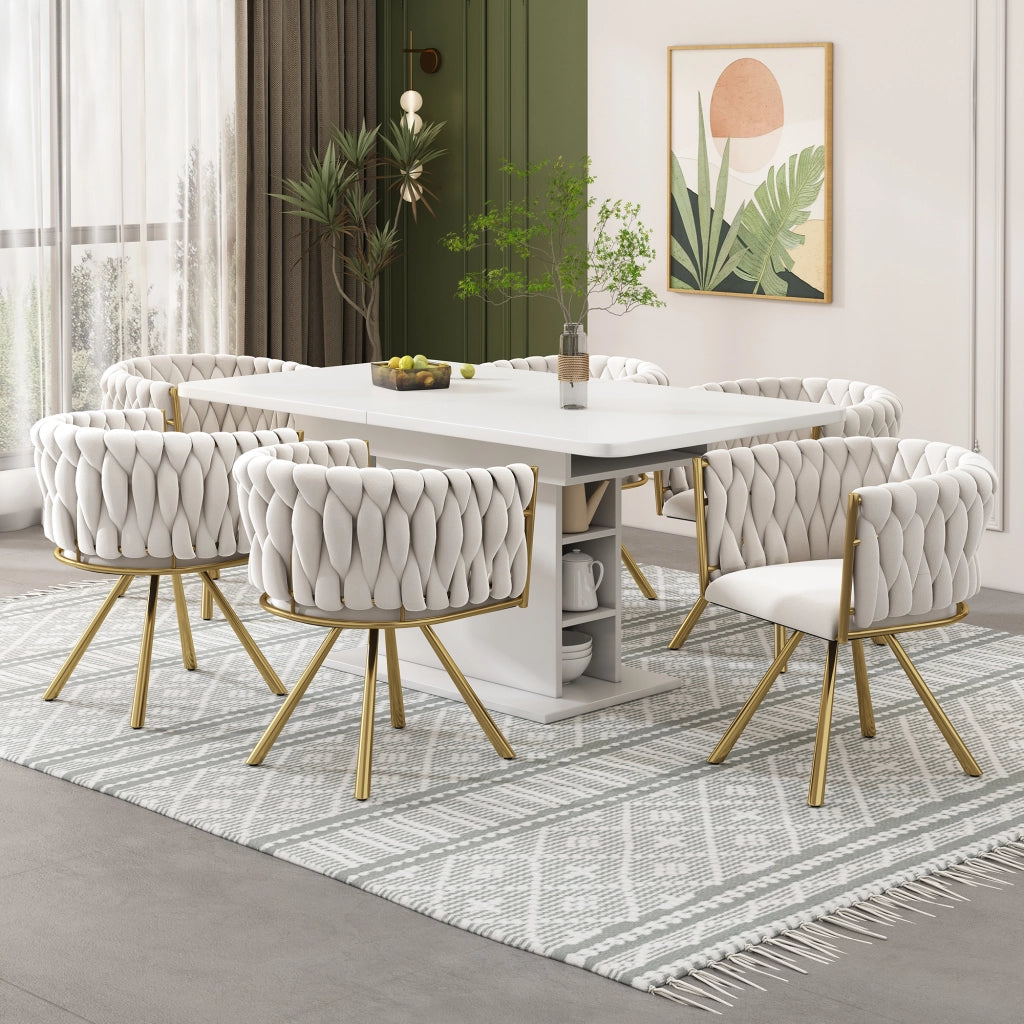 SEDIA Girevole 360° Set da 4 pezzi in velluto Beige e Oro