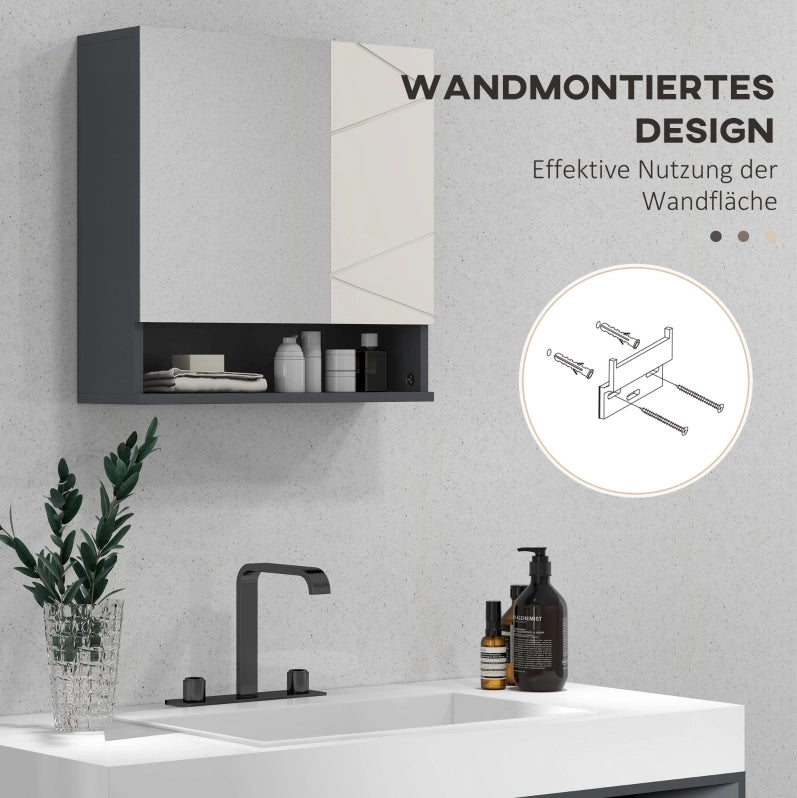 Mobile bagno con specchio ULEVR 55x17x55 cm, pensile con ripiani regolabili e vano aperto, grigio