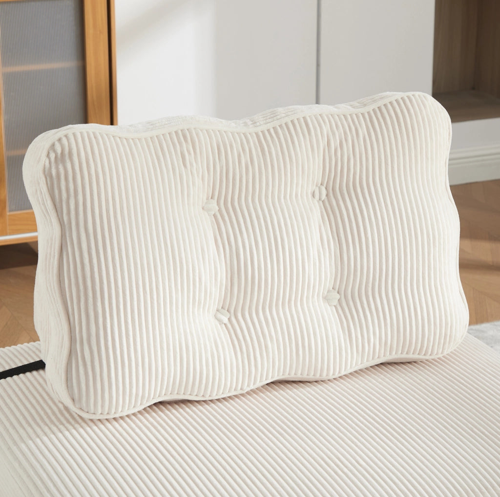 Poltrona letto pieghevole 90x86x84 cm in velluto a coste beige con legno massello