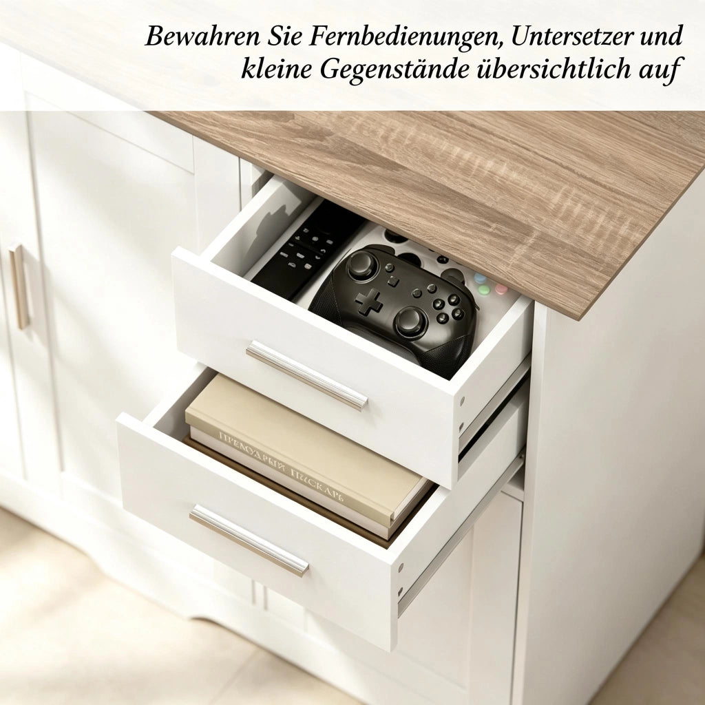 Madia con 2 cassetti e 2 ante con ripiano regolabile per soggiorno; cucina o ingresso; in MDF e truciolare; 100×40×78 cm