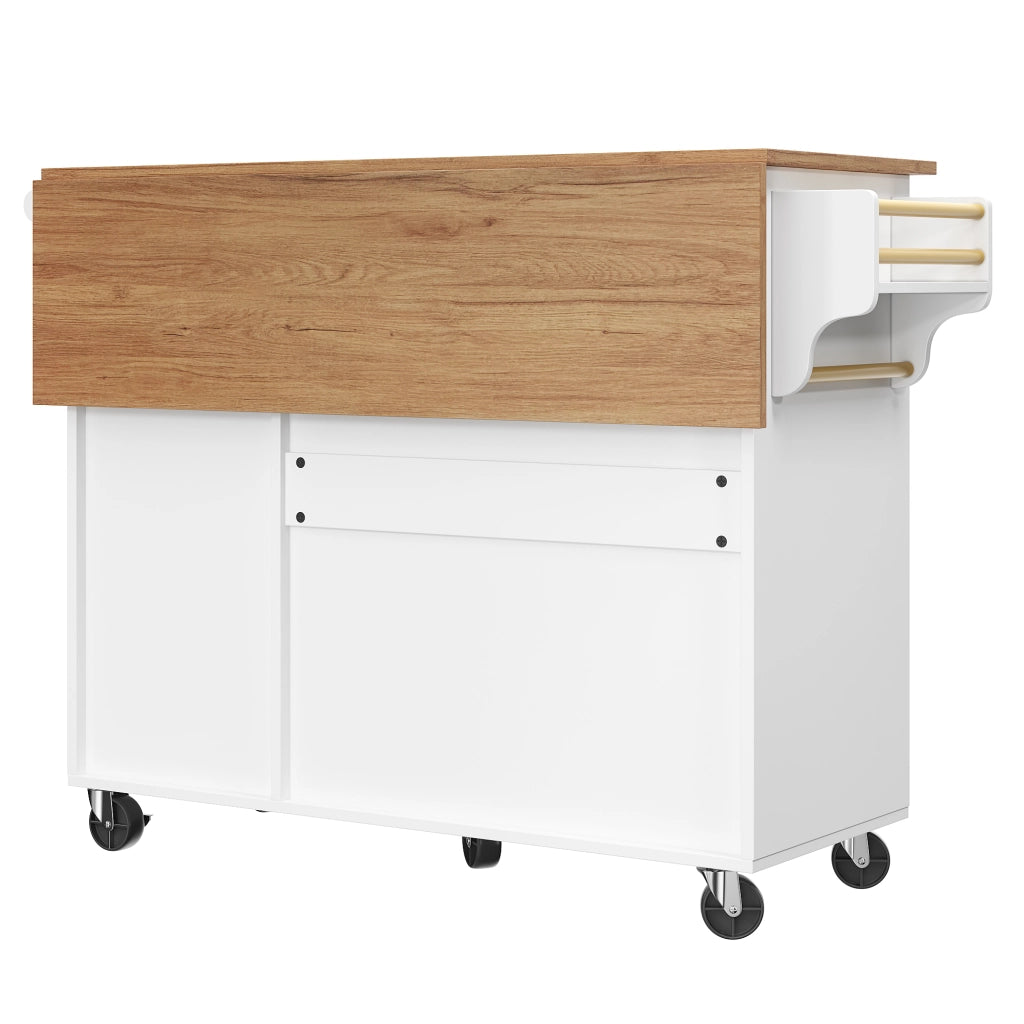 Carrello da cucina con piano pieghevole, cassetti, ripiani regolabili e mensola laterale in MDF bianco per cucina