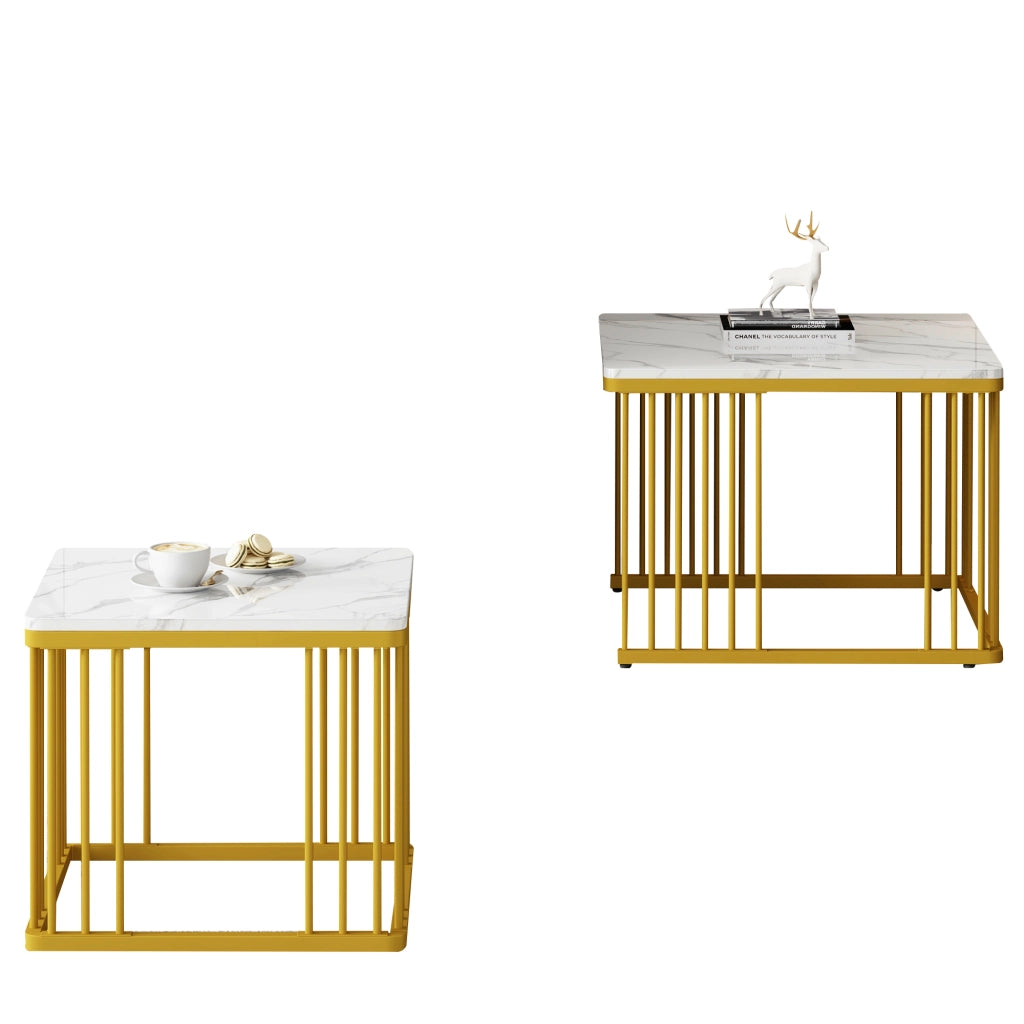 Set di 2 tavolini da caffè 60x60x45 cm e 45x45x40 cm inseribili uno nell'altro in MDF bianco