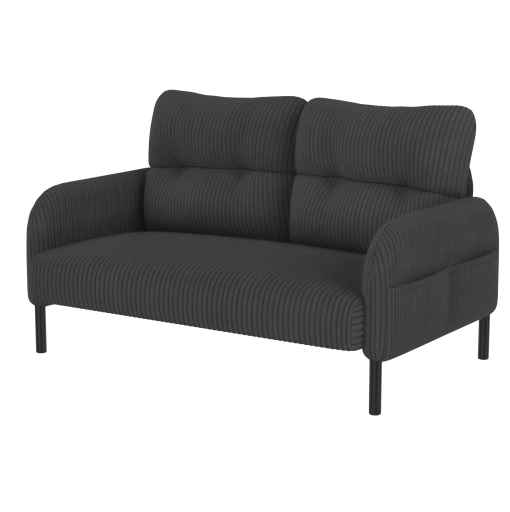 Set divano 2 posti; poltrona e pouf in velluto a coste; grigio