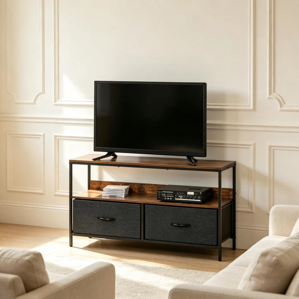 Mobile basso per TV con cassetti pieghevoli, mobile per l'intrattenimento con ripiani a giorno, elegante tavolino per TV, credenza versatile (solo con