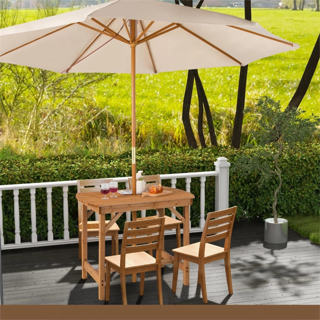 Tavolo da pranzo in legno di abete per esterni, Tavolo per patio con foro per ombrellone da 4-6 persone Naturale