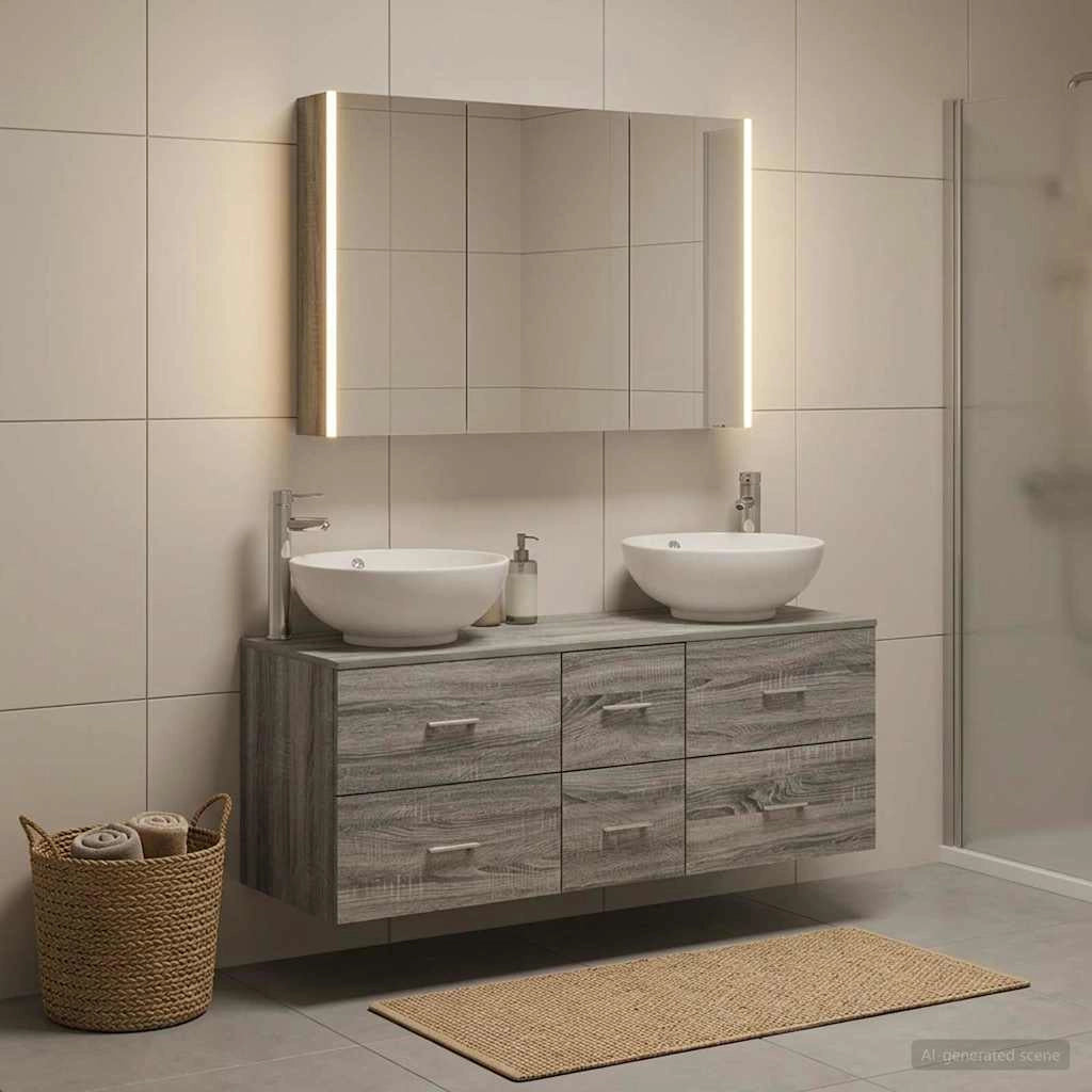 Set di mobili per il bagno 4 pz Sonoma grigio 3406988