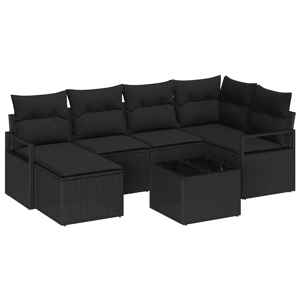 Set di divani con cuscino 7 pcs Nero polyrattan