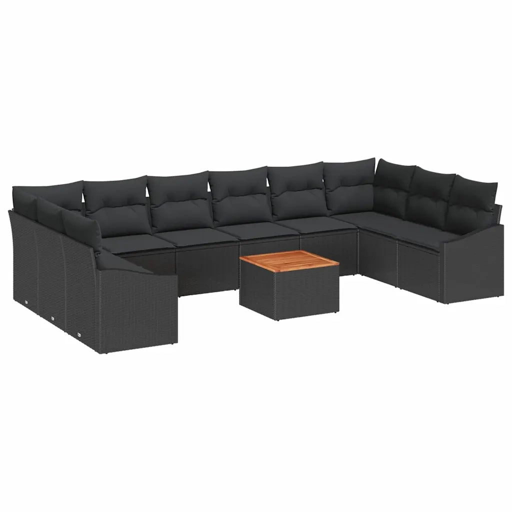 Set Divano da Giardino con cuscino 11 pcs Nero polyrattan