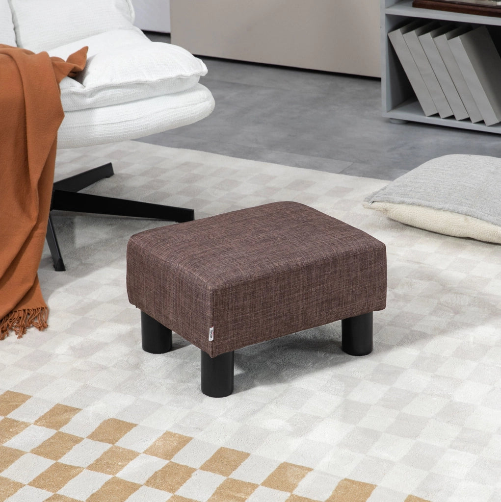 Poggiapiedi Rettangolare in Lino Marrone 40x30x24 cm con Struttura in Legno Massello fino a 110 kg
