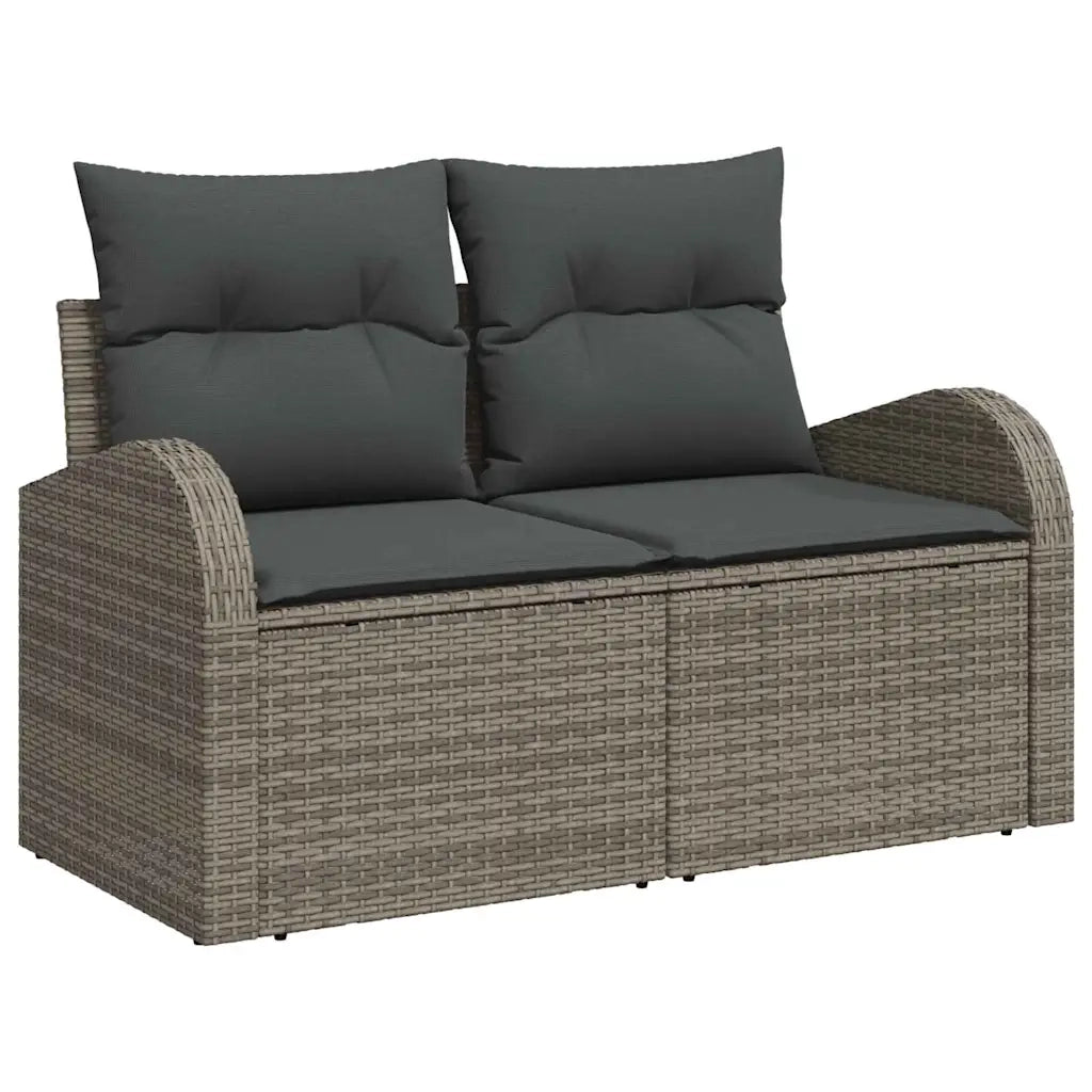 Set Divano da Giardino con cuscino 4 pz | Set Salotto da Giardino Grigio Poly Rattan
