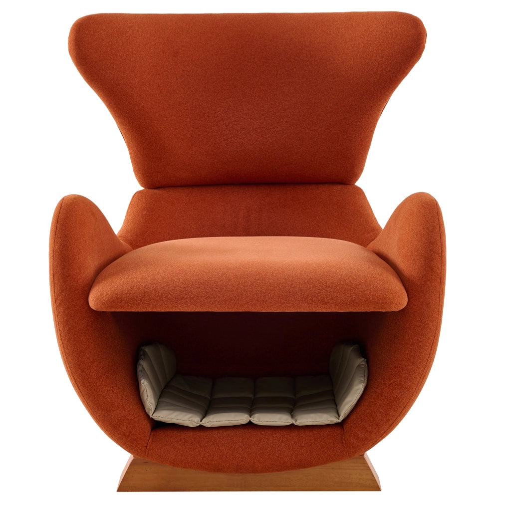 Poltrona lounge rosso mattone con cuccia integrata per animali in tessuto e legno