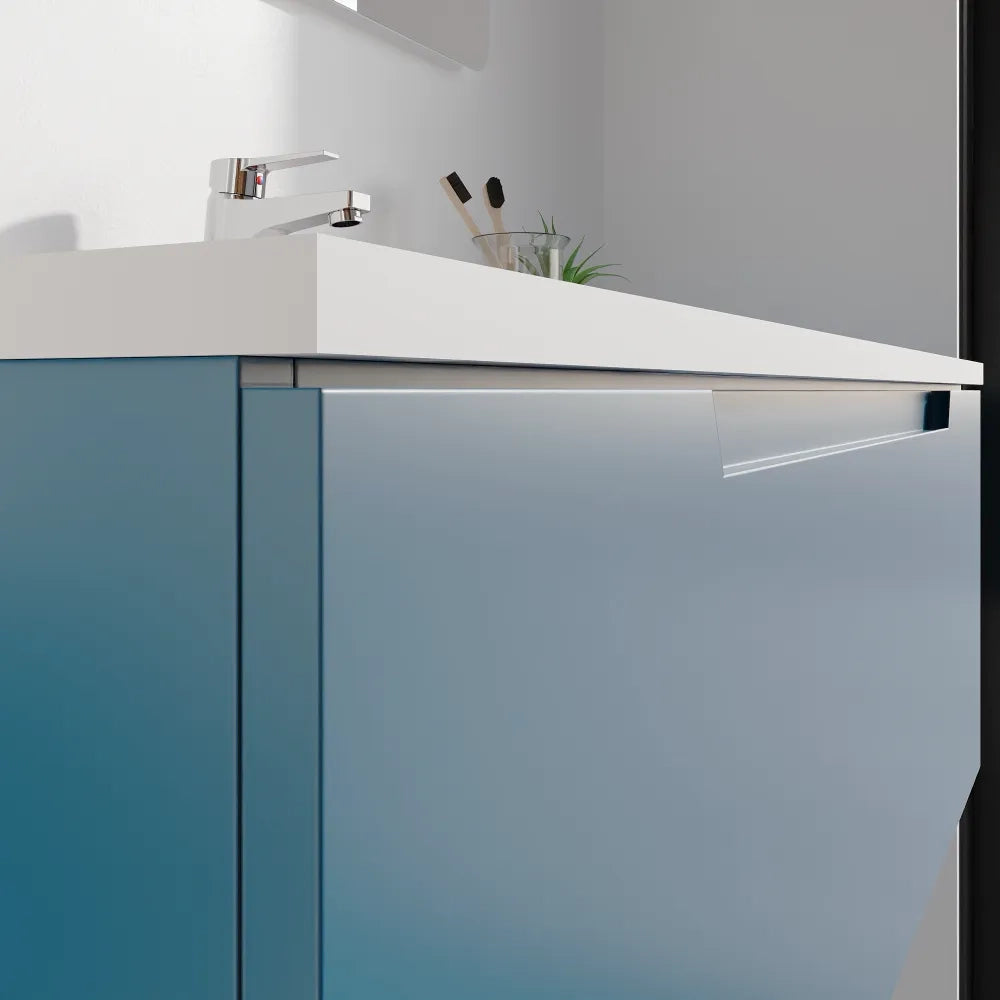 Mobile bagno sospeso 90cm dusk blue opaco un cassettone con lavabo bianco opaco | Bako