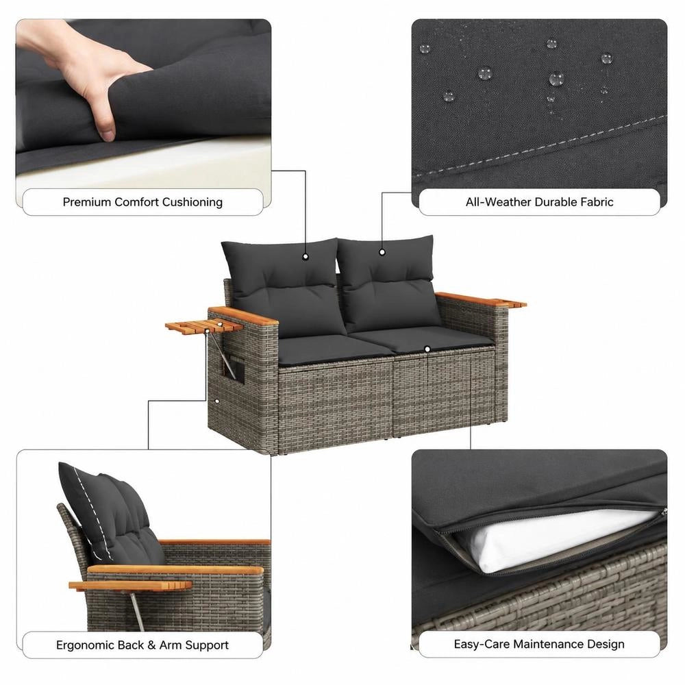 2-seater Garden Sofa With Cushions, Grey Poly Rattan