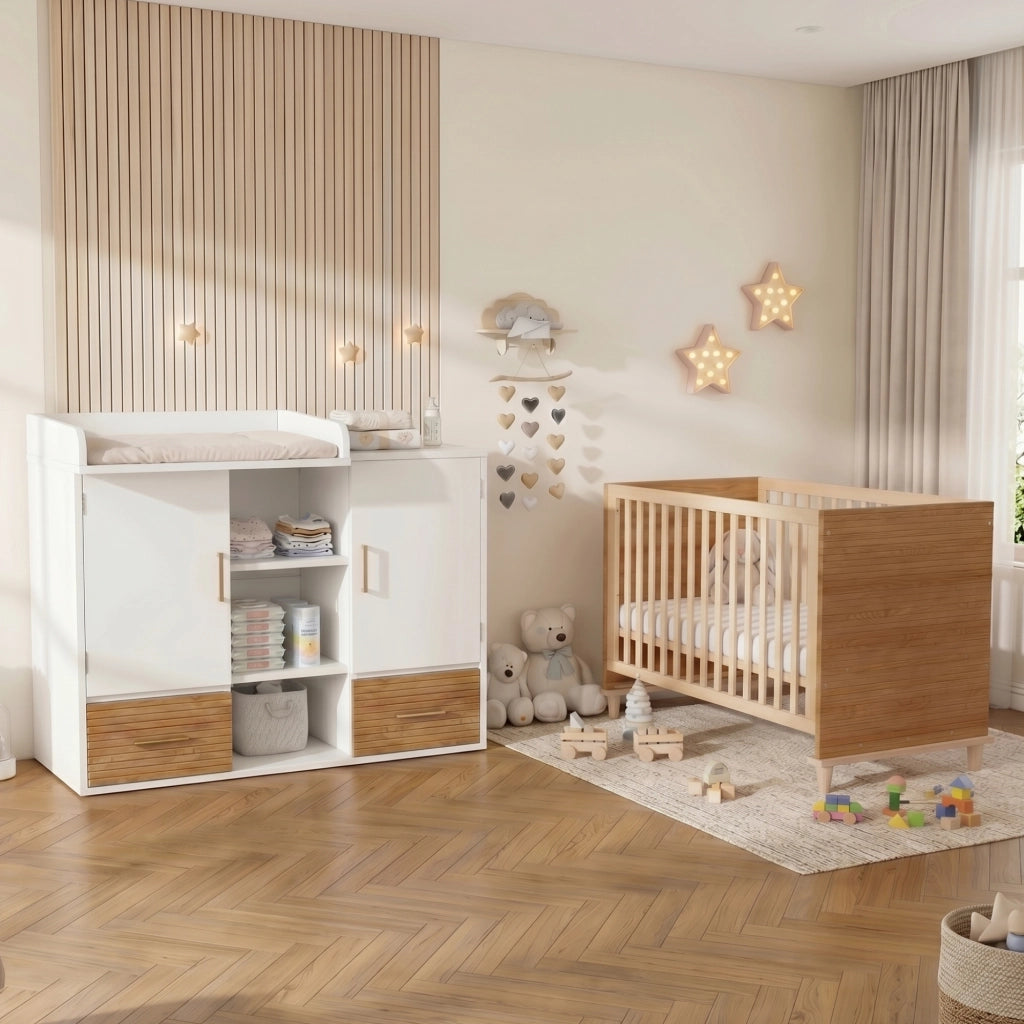 LETTO e FASCIATOIO Set da 2 pezzi 70x140/114x53 cm Naturale e Bianco