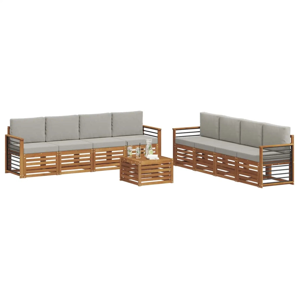 Set divani con cuscino 9 pcs Grigio Naturale e Chiaro 3374581