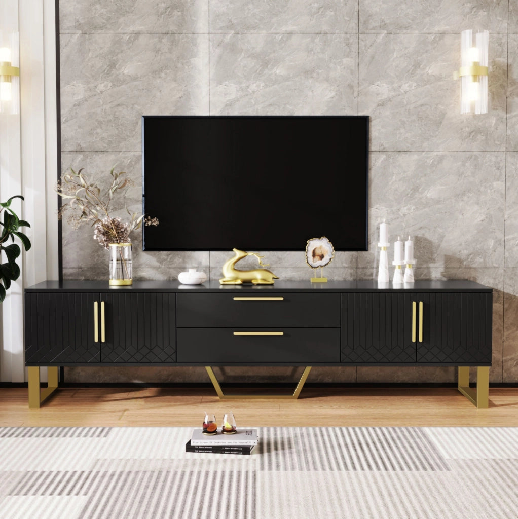 Mobile TV 170x40x53,5 cm con 4 ante e 2 cassetti in MDF nero lucido