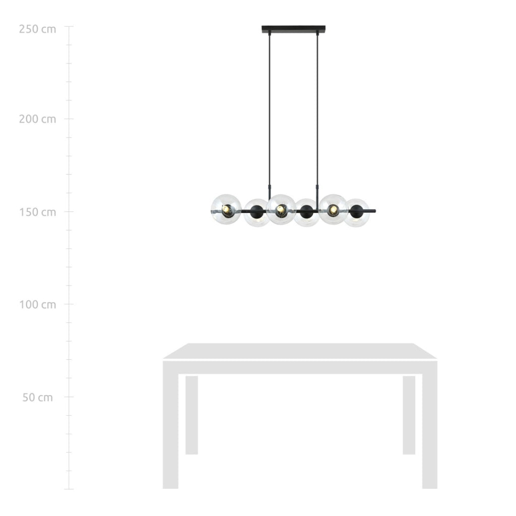 Lampadario a sospensione RORY 6 luci nero trasparente