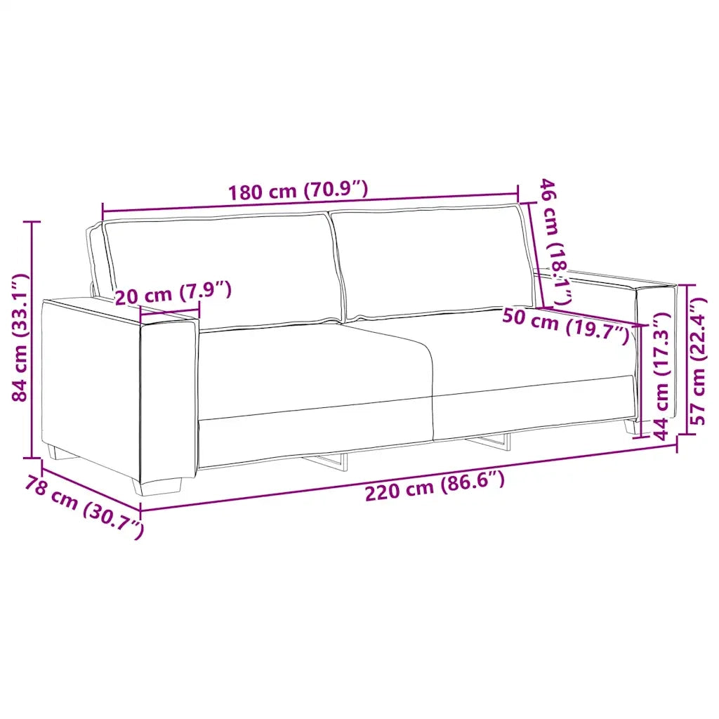 Divano a 3 Posti-Sofa 3 Posti Nero 180 cm in Velluto 686016