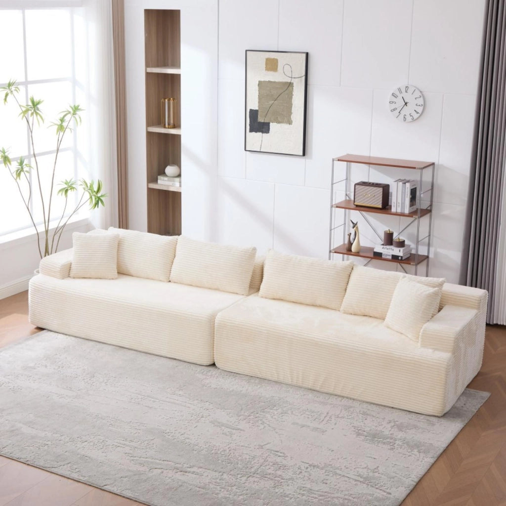 Divano modulare, divano compatto, tessuto chenille, schiuma ad alta elasticità 30D, base antiscivolo, 6 posti, beige