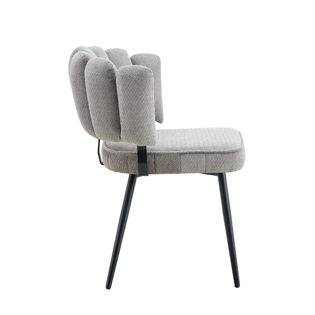 Sedie da Pranzo con Schienale a Fiore in Velluto ¨C MINIMAL ¨C Set 2 Pezzi, Grigio Chiaro, Gambe Nere in Metallo