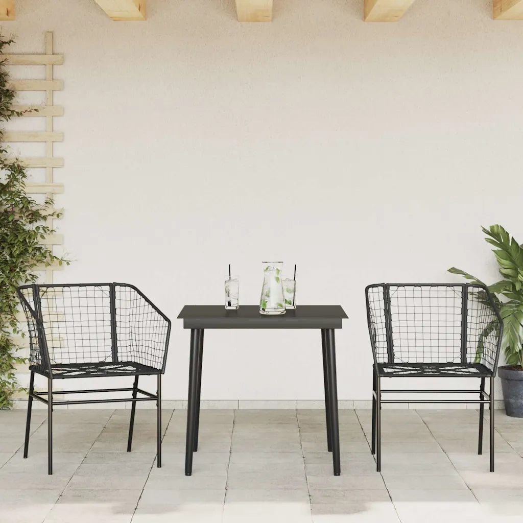 Set Mobili da Pranzo per Giardino 3 pz | Set Salotto da Giardino Nero Polyrattan Vetro