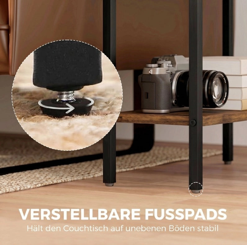 Tavolino ULEVR 43x18x62,5 cm con 3 ripiani, struttura in metallo e finitura marrone rustico