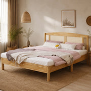 Letto matrimoniale in rattan 160x200 cm, struttura in pino e PE-rattan, colore naturale