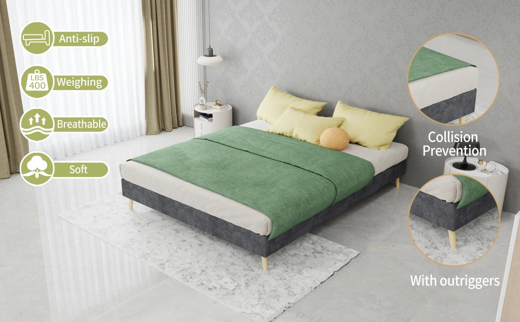 Letto a piattaforma imbottito con testiera a forma di cartoon, velluto, grigio, 140x200 cm, senza materasso