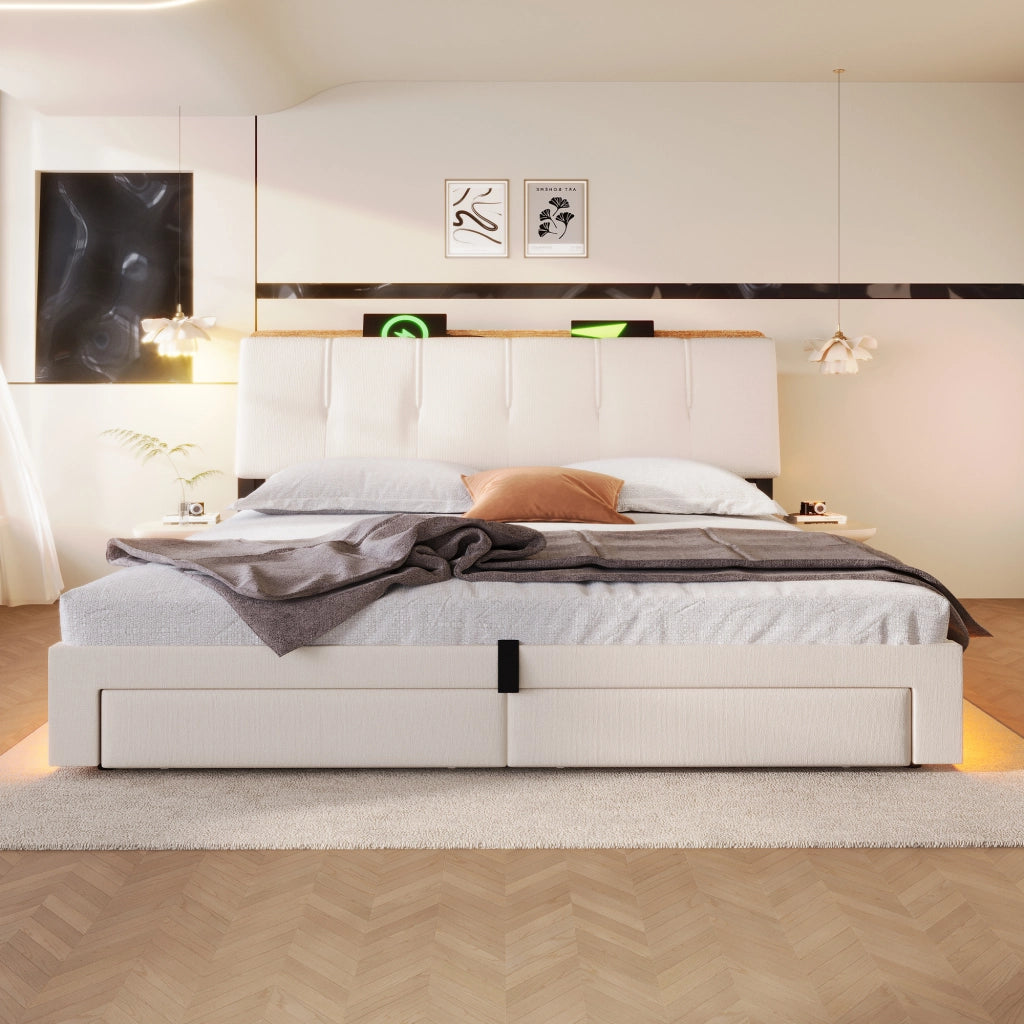 letto imbottito lino beige 180x200 cm