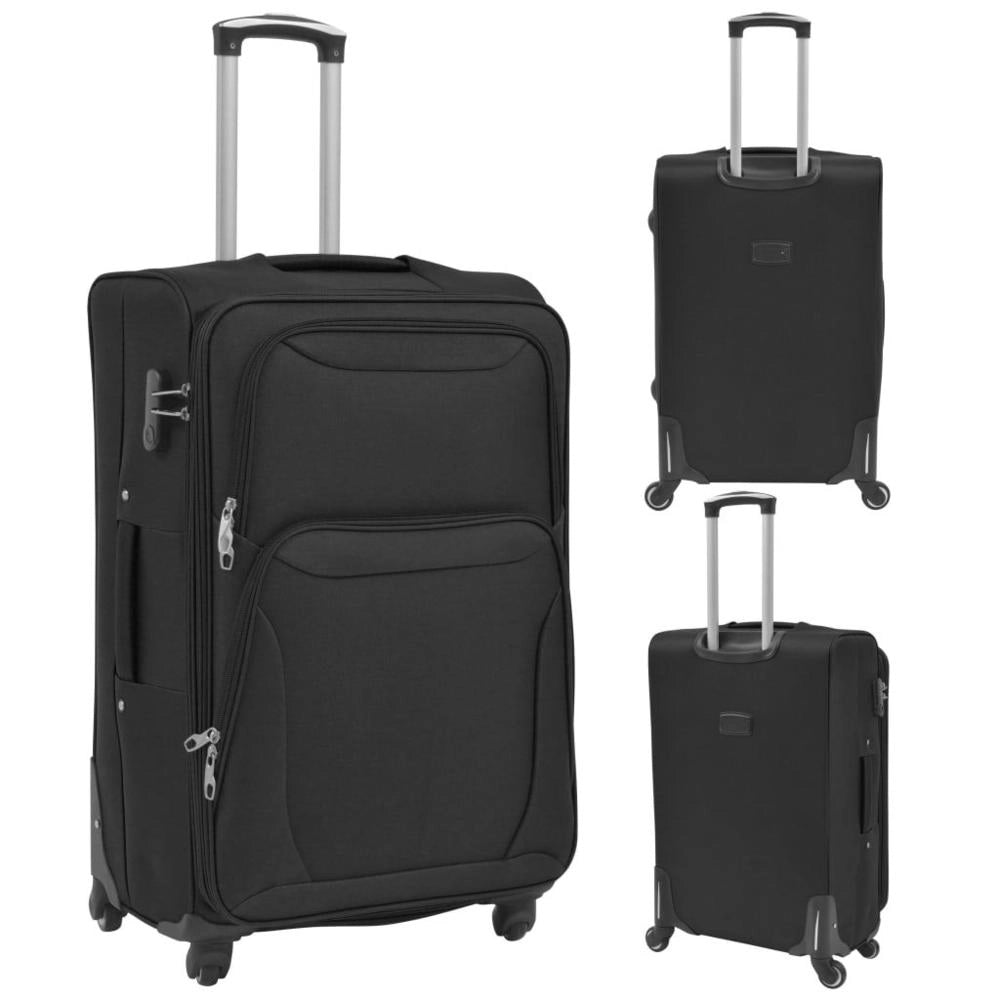 3 Pcs. Soft Luggage Trolley Set Black