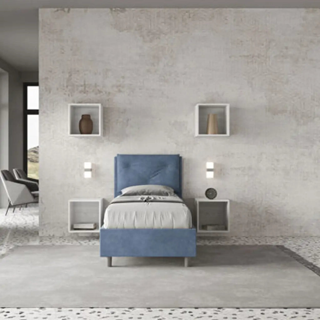 Letto singolo con rete imbottito 80x210 microfibra blu Appia