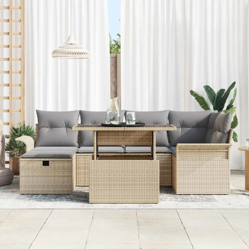 Set Divano da Giardino con cuscino 7 pcs Beige polyrattan 3359677