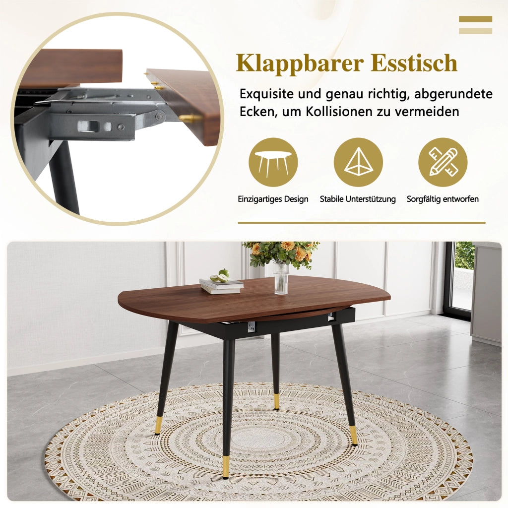 Tavolo da pranzo allungabile rotondo trasformabile in ovale in MDF e metallo color noce 135 × 85 × 77 cm