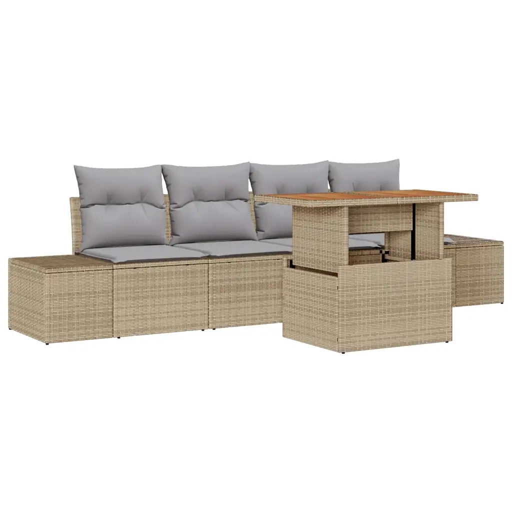Set da Pranzo per Giardino con cuscino 5 pcs Beige e grigio