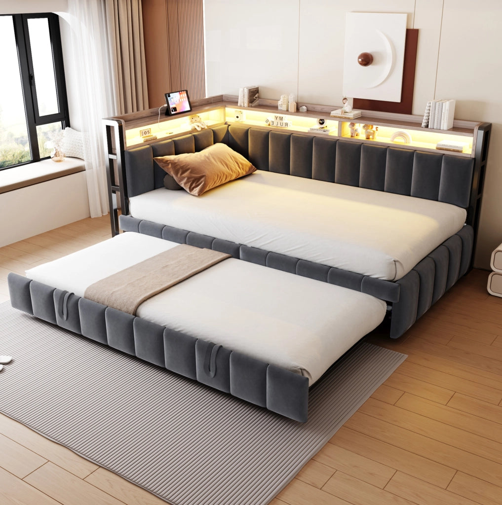 Divano letto estraibile 90x200 cm con LED, USB e USB-C