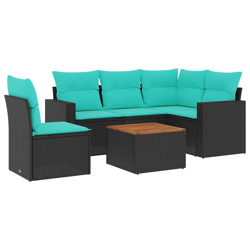Set Divani da Giardino 6 pz con Cuscini Nero in Polyrattan