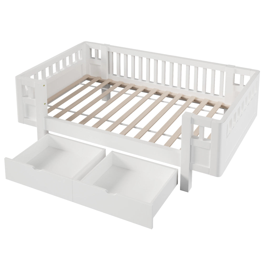 LETTO Piattaforma 90x200 cm con Sponde Alte e 2 Cassetti Bianco