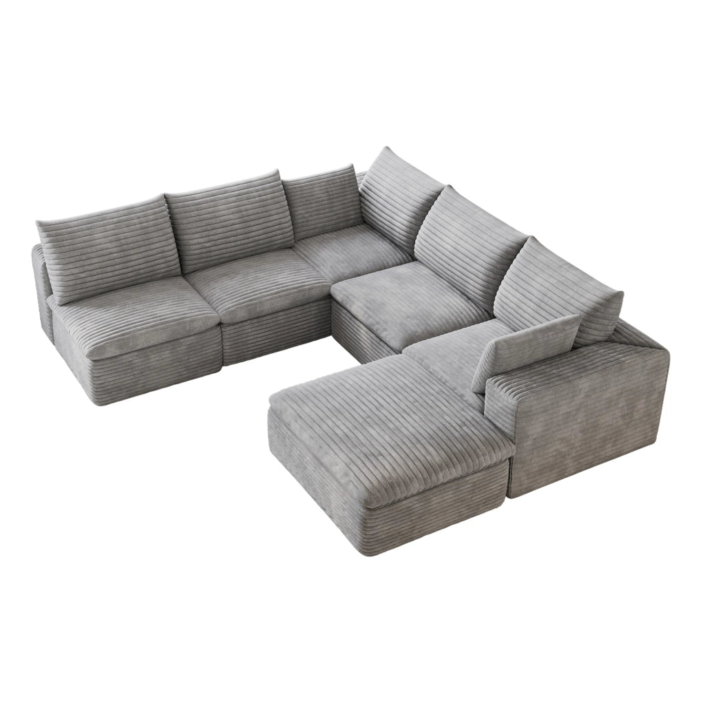 Divano modulare in tessuto di velluto a coste grigio scuro 260x250 cm con imbottitura sfoderabile e design a doppio strato
