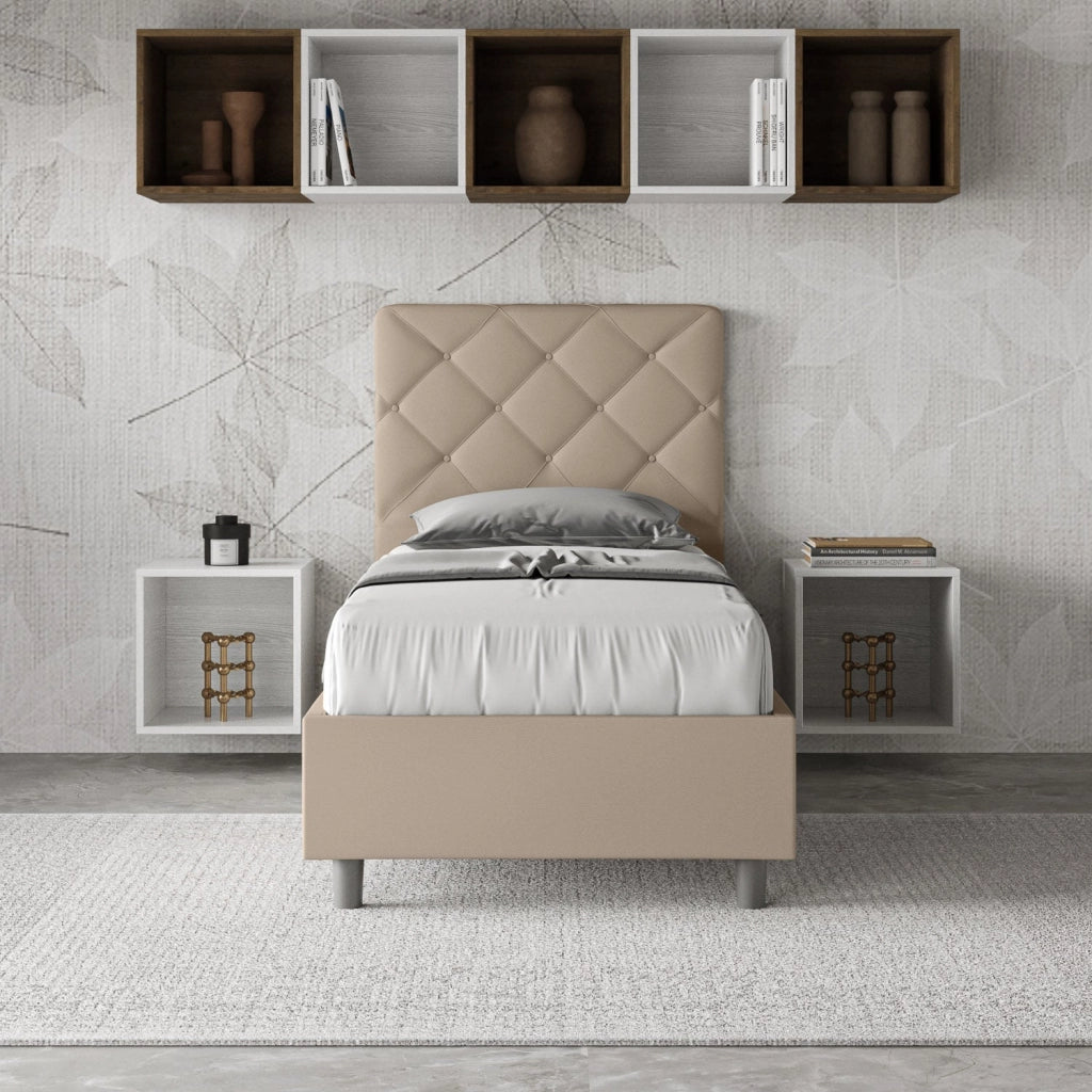 Letto Singolo 90x200 cm con Rete e Contenitore Priya Tortora