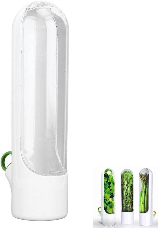 Contenitore per erbe con vetrino trasparente - Conserva erbe fresche - Estensione della vita alimentare - Antivibrante - Adatto per menta/petali di prezzemolo - Altezza 25cm - Contenitore per erbe fresche