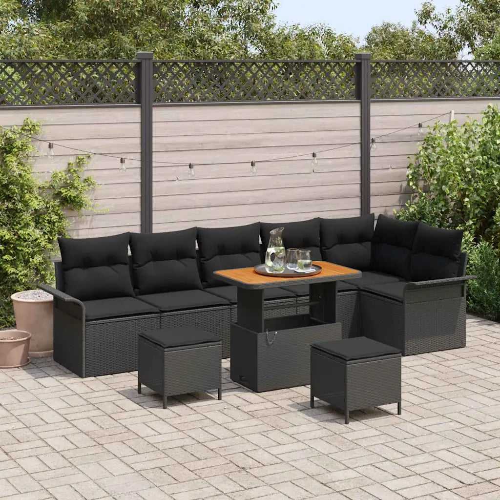 Set Divano da Giardino con cuscino 9 pcs Nero polyrattan 3362154