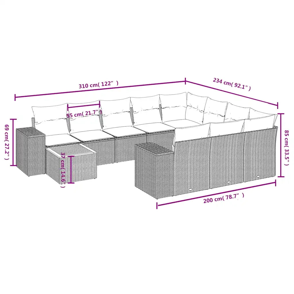 Set Divani da Giardino 11 pz con Cuscini Nero in Polyrattan 3225630