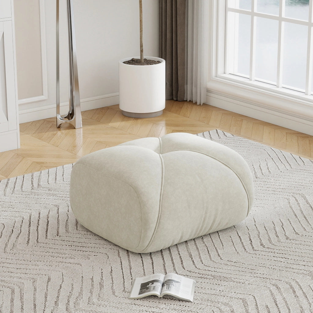 Pouf/Modulo divano modulare in chenille, colore beige chiaro
