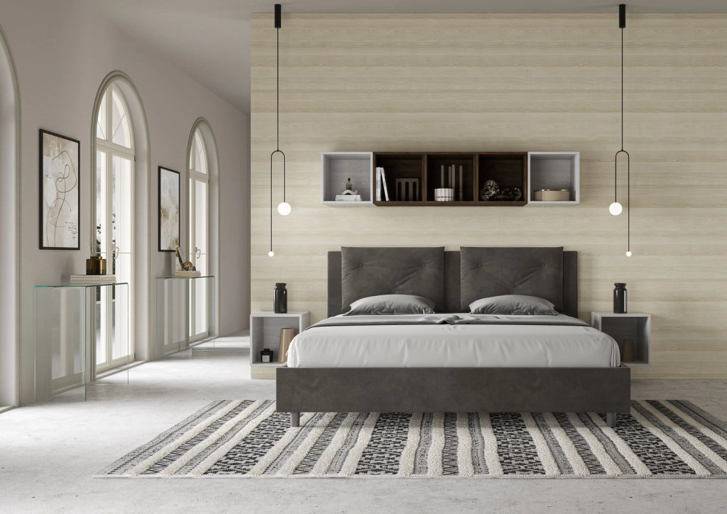BS COM Letto con rete imbottito 180x190 microfibra grigio