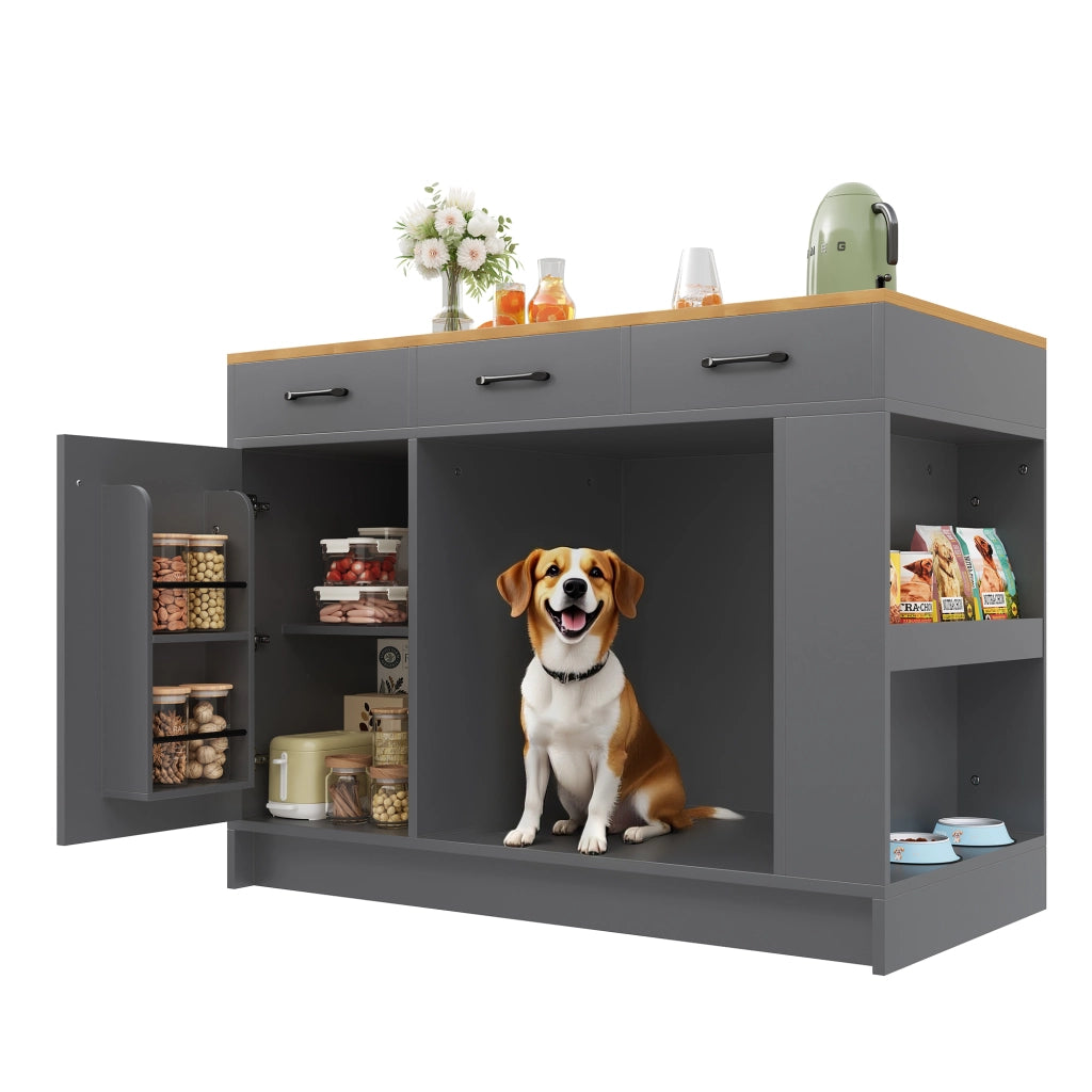 Mobile da cucina con 3 cassetti ripiano regolabile spazio per animali naturale e grigio 120 × 60 × 90 cm