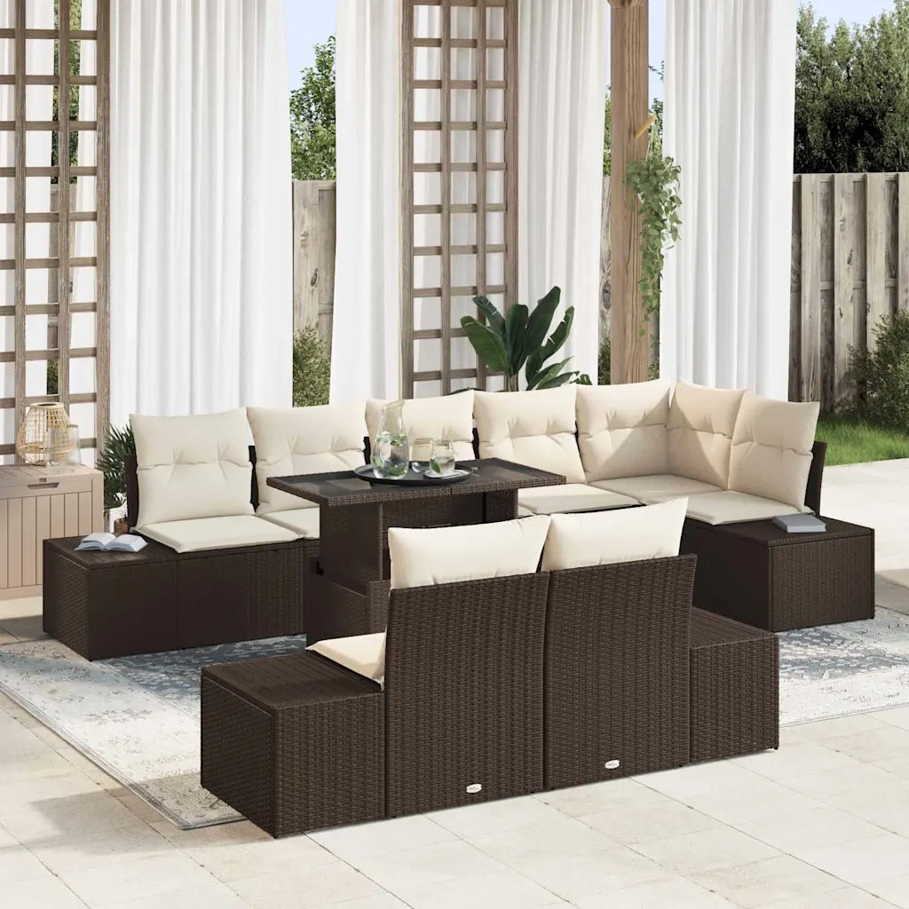 Set Divano da Giardino 9 pcs Marrone Poly Rattan