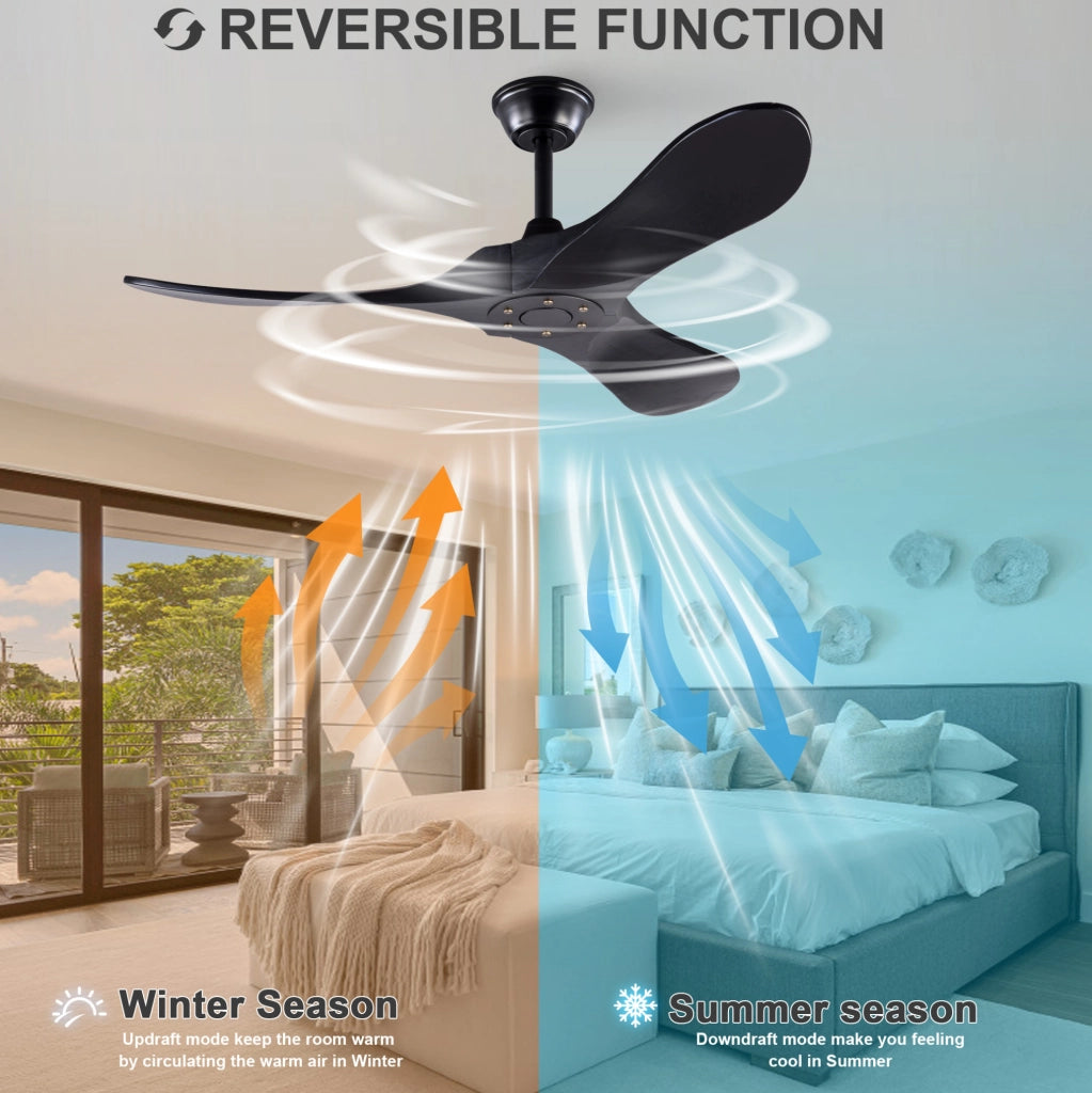 VENTILATORE DA SOFFITTO 106,7 cm Nero con 3 Pale in Legno Massello