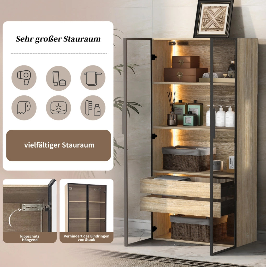 Mobile contenitore con luce LED e ante in vetro satinato